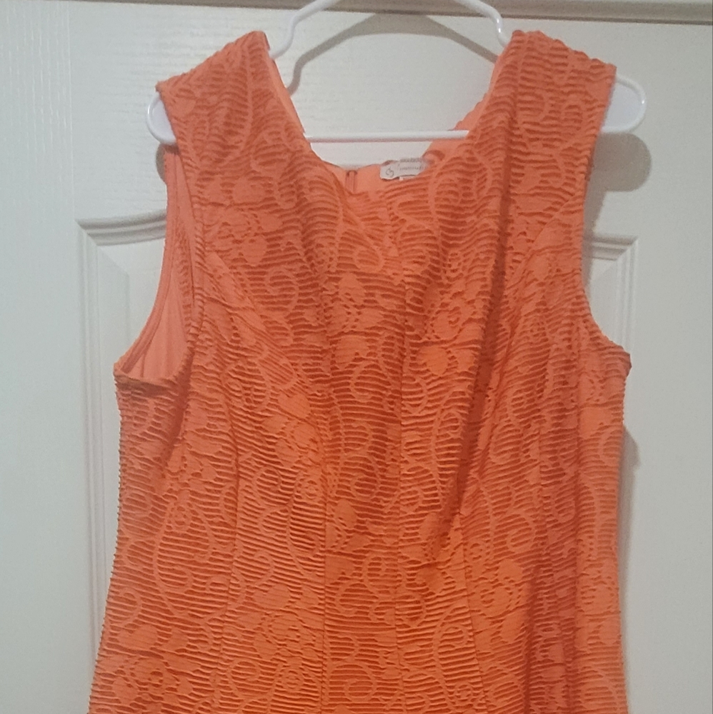 Coral/orange fit and flare lace dress